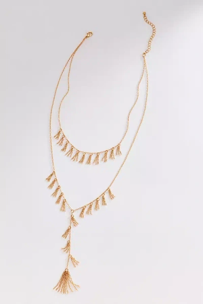 By Anthropologie Fringe Double-layer Lariat Necklace In Gold