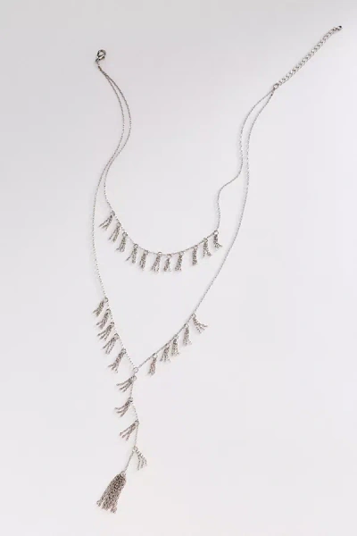 By Anthropologie Fringe Double-layer Lariat Necklace In Silver