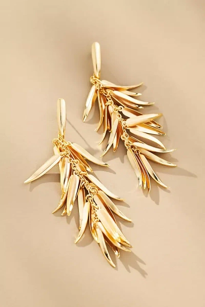 By Anthropologie Fringe Leaf Drop Earrings In Gold