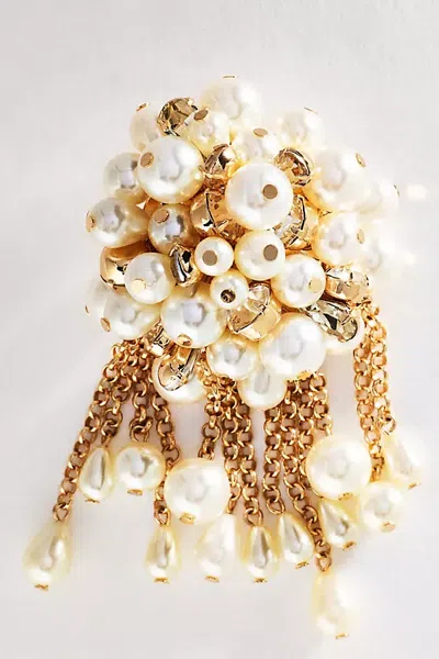 By Anthropologie Fringe Pearl Drop Brooch In Gold