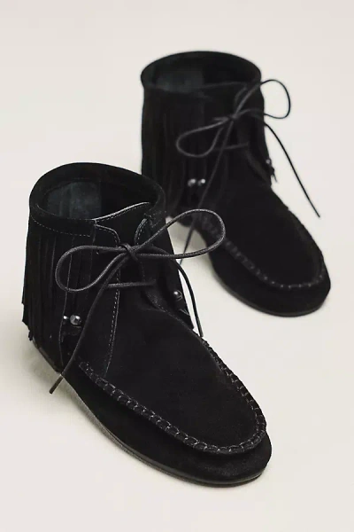 By Anthropologie Fringed Moccasin Boots In Black