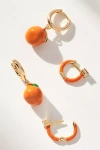 By Anthropologie Fruit Charm Huggie Hoop Earrings, Set Of 2 In Orange