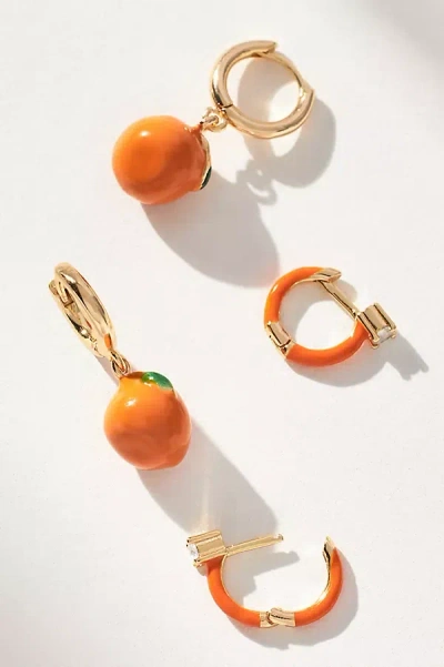 By Anthropologie Fruit Charm Huggie Hoop Earrings, Set Of 2 In Orange