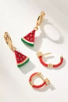 By Anthropologie Fruit Charm Huggie Hoop Earrings, Set Of 2 In Pink
