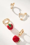 By Anthropologie Fruit Charm Huggie Hoop Earrings, Set Of 2 In Red