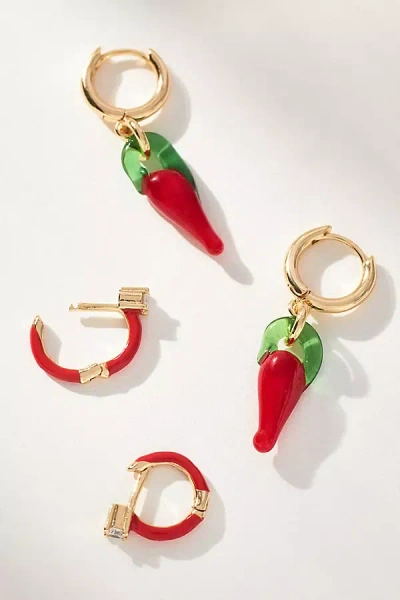 By Anthropologie Fruit Charm Huggie Hoop Earrings, Set Of 2 In Red