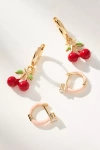 By Anthropologie Fruit Charm Huggie Hoop Earrings, Set Of 2 In Red