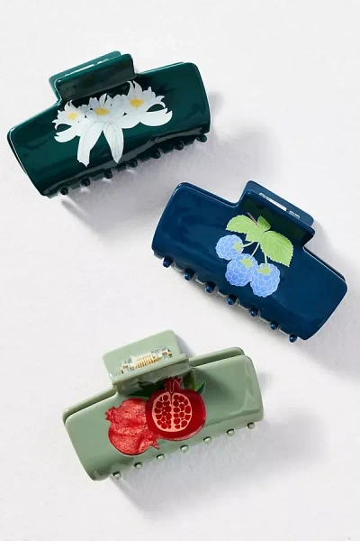By Anthropologie Fruit Icon Claw Clips, Set Of 3 In Blue