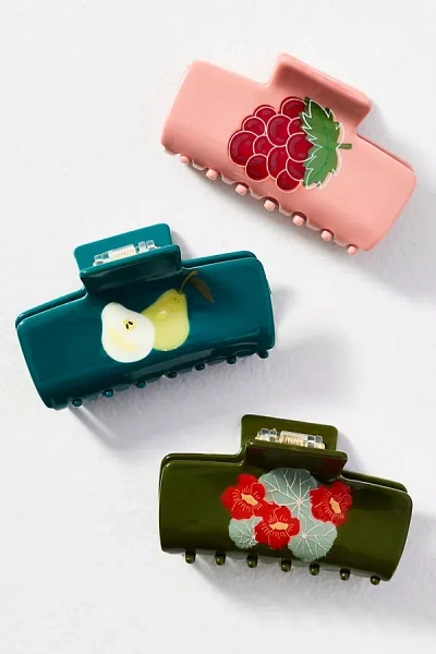 By Anthropologie Fruit Icon Claw Clips, Set Of 3 In Green