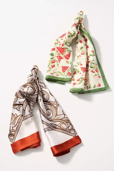 By Anthropologie Fruit Stand Head Scarves, Set Of 2 In White