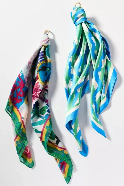 By Anthropologie Fun Icon Motif Hair Scarves, Set Of 2