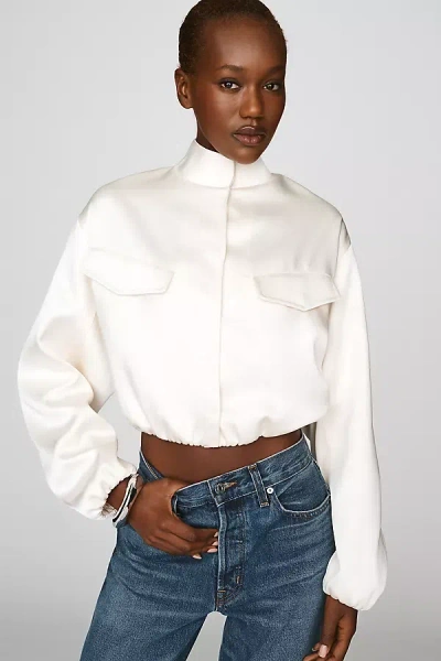 By Anthropologie Funnel-neck Satin Jacket In White