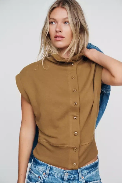 By Anthropologie Funnel-neck Short-sleeve Sweater In Brown