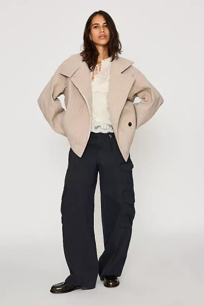 By Anthropologie Funnel-neck Stripe Wool-blend Jacket In Gray