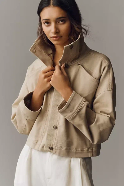 By Anthropologie Funnel-neck Utility Jacket In Neutral