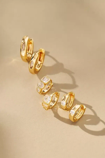 By Anthropologie Gatsby Huggie Earrings, Set Of 3 In Gold