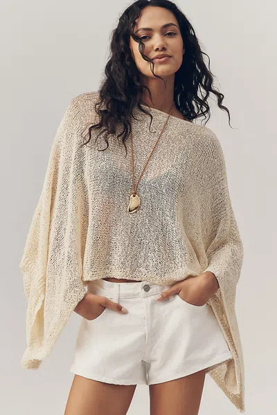 By Anthropologie Gauze Knit Poncho In Beige