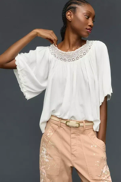By Anthropologie Gauzy Swing Top In White
