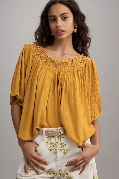 By Anthropologie Gauzy Swing Top In Yellow