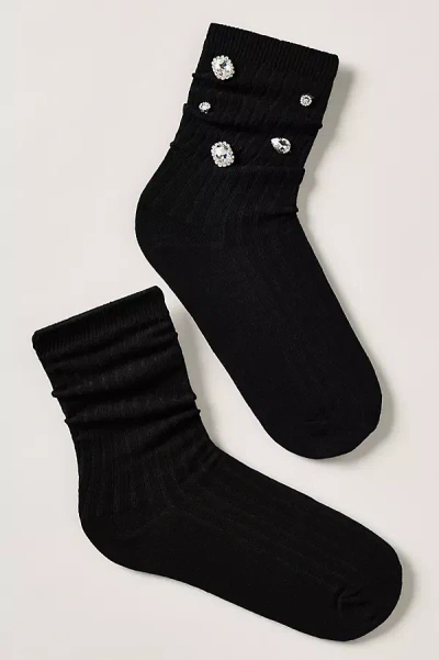 By Anthropologie Gem Stone Embellished Socks In Black