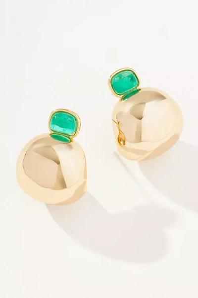 By Anthropologie Gem-topped Curved Drop Earrings In Green