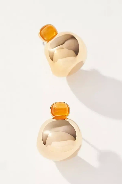 By Anthropologie Gem-topped Curved Drop Earrings In Orange