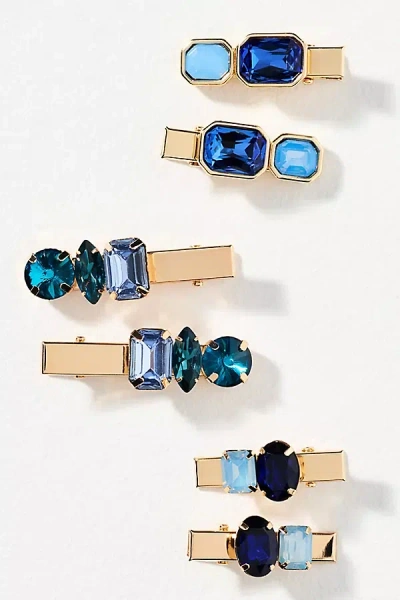 By Anthropologie Gemstone Barrettes, Set Of 6 In Blue