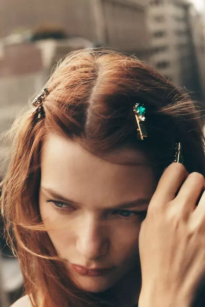 By Anthropologie Gemstone Barrettes, Set Of 6 In Green