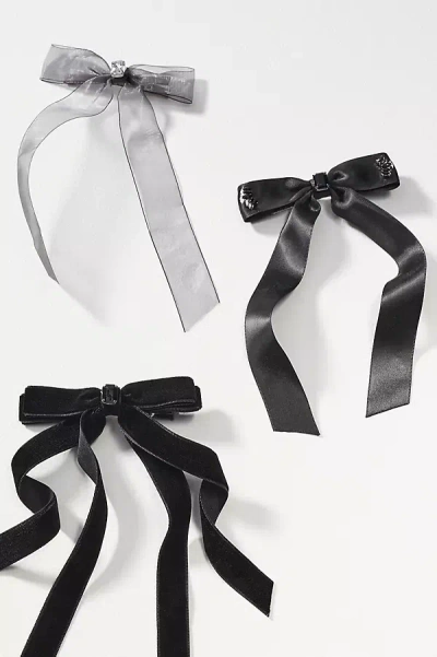 By Anthropologie Gemstone Bow Hair Clips, Set Of 3 In Black