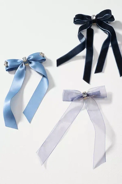 By Anthropologie Gemstone Bow Hair Clips, Set Of 3 In Blue