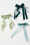 By Anthropologie Gemstone Bow Hair Clips, Set Of 3 In Green