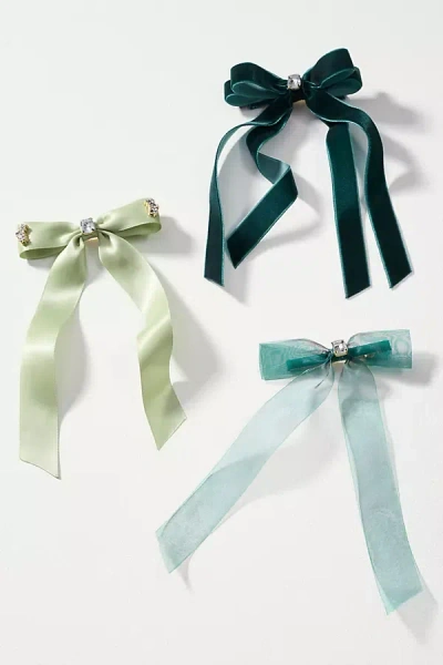 By Anthropologie Gemstone Bow Hair Clips, Set Of 3 In Green