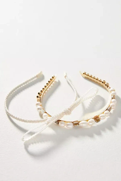 By Anthropologie Getaway Pearl Headbands, Set Of 2 In White