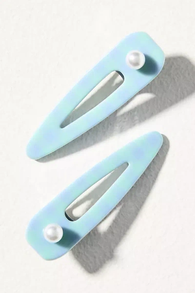 By Anthropologie Gingham Hair Styling Clips, Set Of 2 In Blue