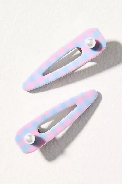 By Anthropologie Gingham Hair Styling Clips, Set Of 2 In Pink