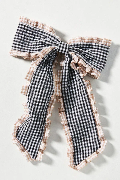 By Anthropologie Gingham Ruffle Hair Bow Clip In Beige