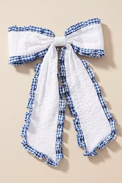 By Anthropologie Gingham Ruffle Hair Bow Clip In White
