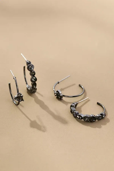 By Anthropologie Glam Crystal Hoops, Set Of 2 In Black