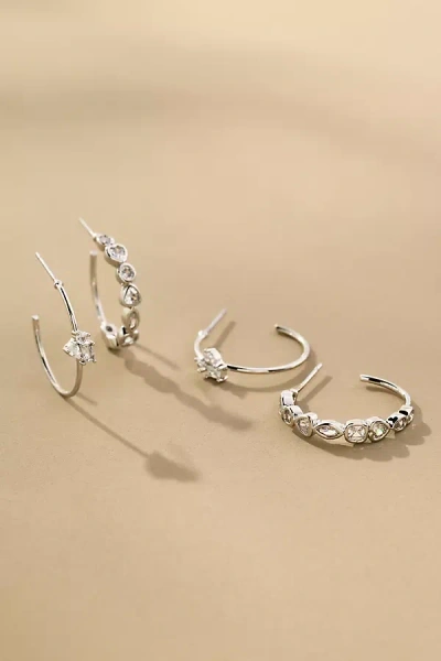 By Anthropologie Glam Crystal Hoops, Set Of 2 In Metallic