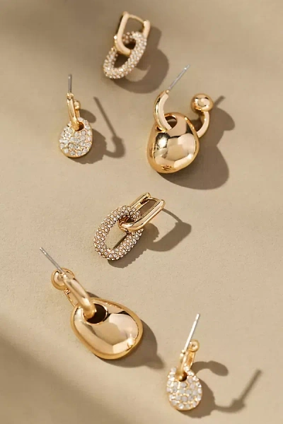 By Anthropologie Glam Rock Huggie Hoop Earrings, Set Of 3 In Gold