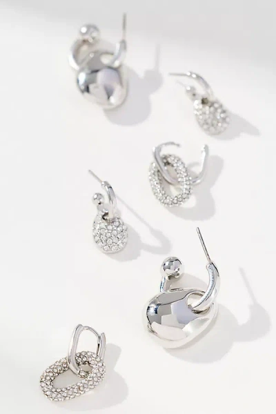 By Anthropologie Glam Rock Huggie Hoop Earrings, Set Of 3 In Silver