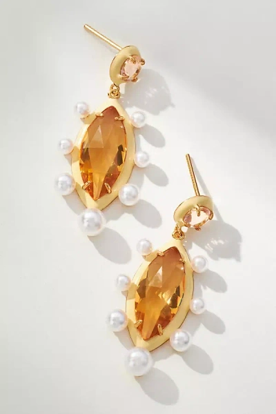 By Anthropologie Glass & Pearl Double Drop Earrings In Gold