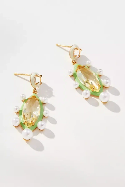 By Anthropologie Glass & Pearl Double Drop Earrings In Green