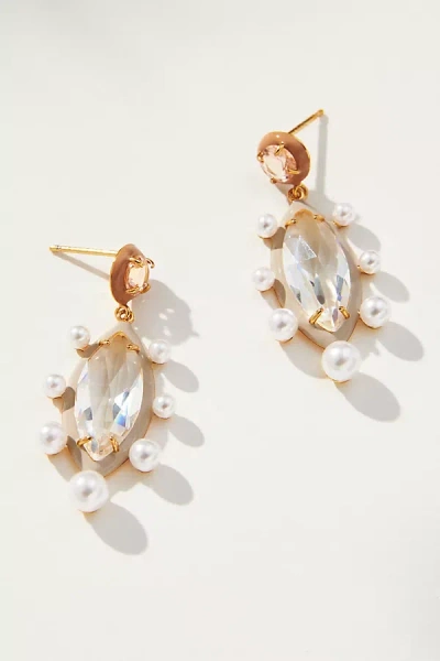 By Anthropologie Glass & Pearl Double Drop Earrings In White