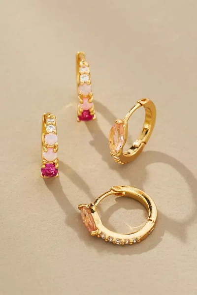 By Anthropologie Glassy Stone Huggie Hoop Earrings, Set Of 2 In Gold