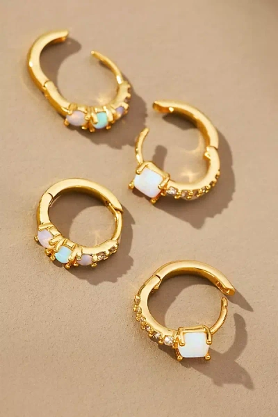By Anthropologie Glassy Stone Huggie Hoop Earrings, Set Of 2 In Gold