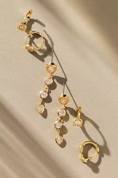 By Anthropologie Glitz Crystal Earrings, Set Of 3 In Gold