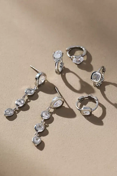 By Anthropologie Glitz Crystal Earrings, Set Of 3 In Silver