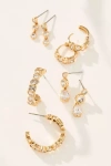By Anthropologie Glitzy Crystal Huggie Hoop Earrings, Set Of 4 In Gold