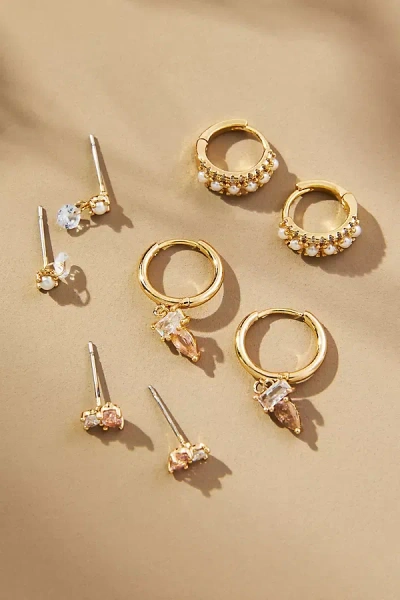 By Anthropologie Gold-plated Birthstone Earrings, Set Of 4